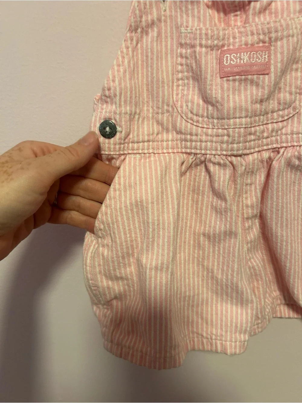 Vintage OshKosh B'gosh Light Pink Striped Girls Shortalls Sz 18 Mo